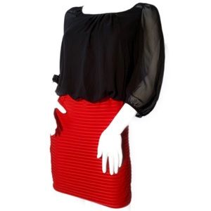 Black and red Bodycon skirt and blouse dress.